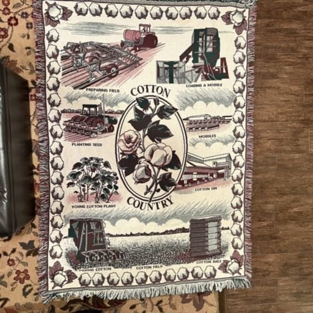 Cotton Country Farming Tapestry Blanket 50x68 Bale Gin Planting Field Module